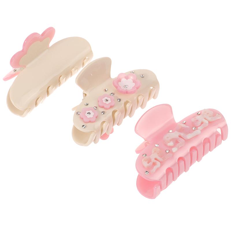 Sweet Acetate Pink Bowknot Pattern Hair Clip Claw Versatile Diamond Hair Accessories For Women Girls