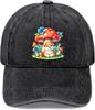 Cute Puppy and Mushroom Watercolor Print Washed Baseball Cap Adjustable Casual Sun Protection Adult Hat