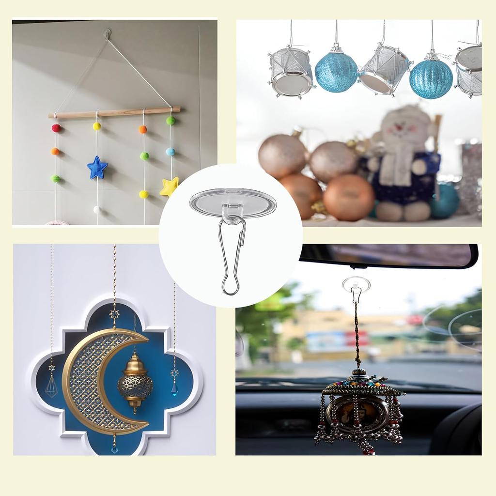 90 Pack Self Adhesive Ceiling Hooks for Hanging - Small Sticky Damage-Free No-Drill Ceiling Discs with Metal Hook, Removable Transparent Wall Hook