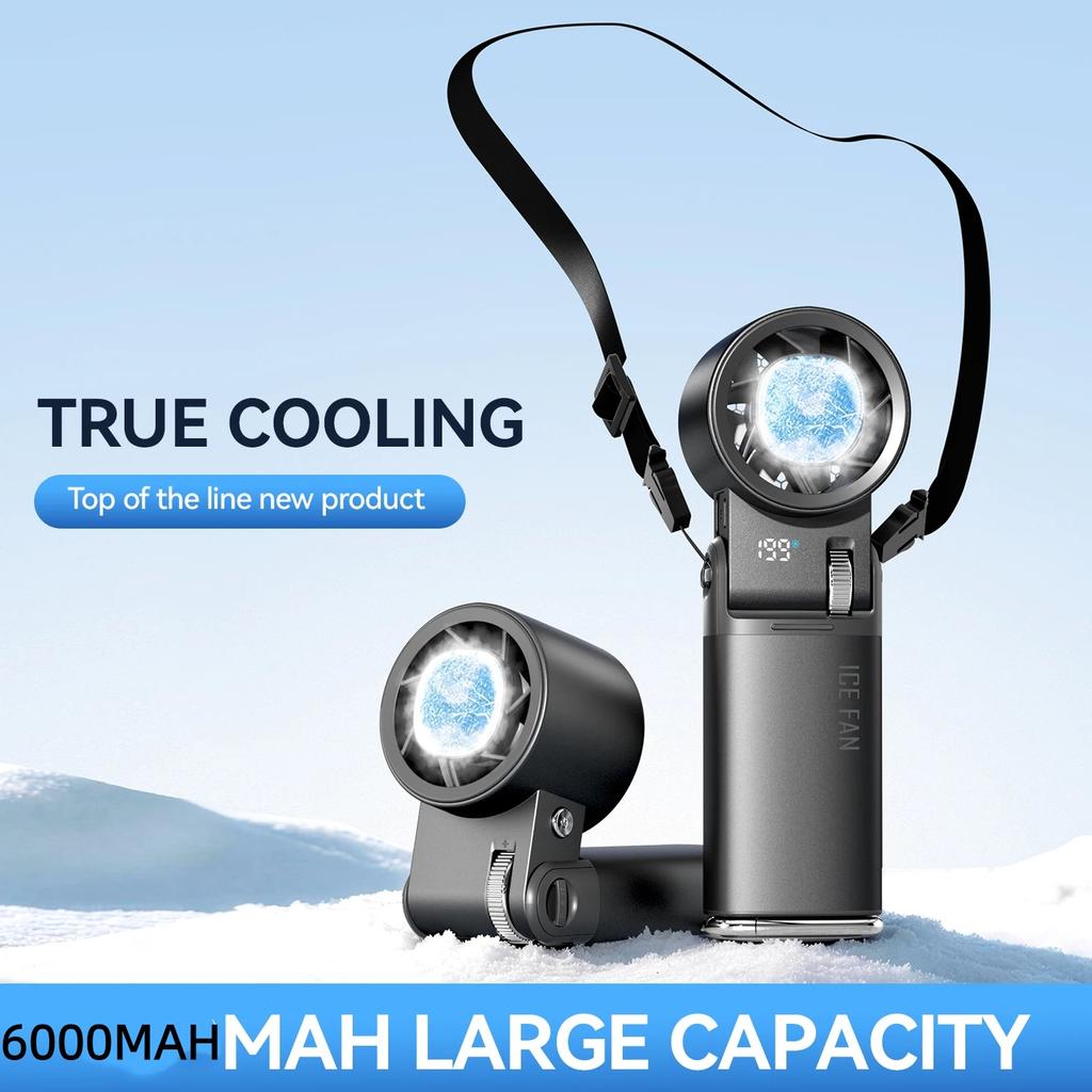 Ventilatore Portatile Mini Refrigerazione a Semiconduttore da 6000mAh Ventola Elettrica Violenta ad Alta Velocità a Turbina Collo Pieghevole Ghiaccio