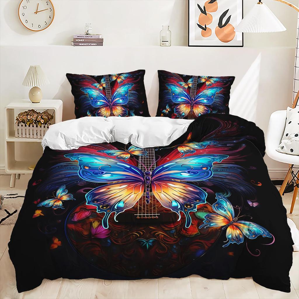 Purple Butterfly Three-Piece Digital Printing Kit 3D Duvet Set Bedding