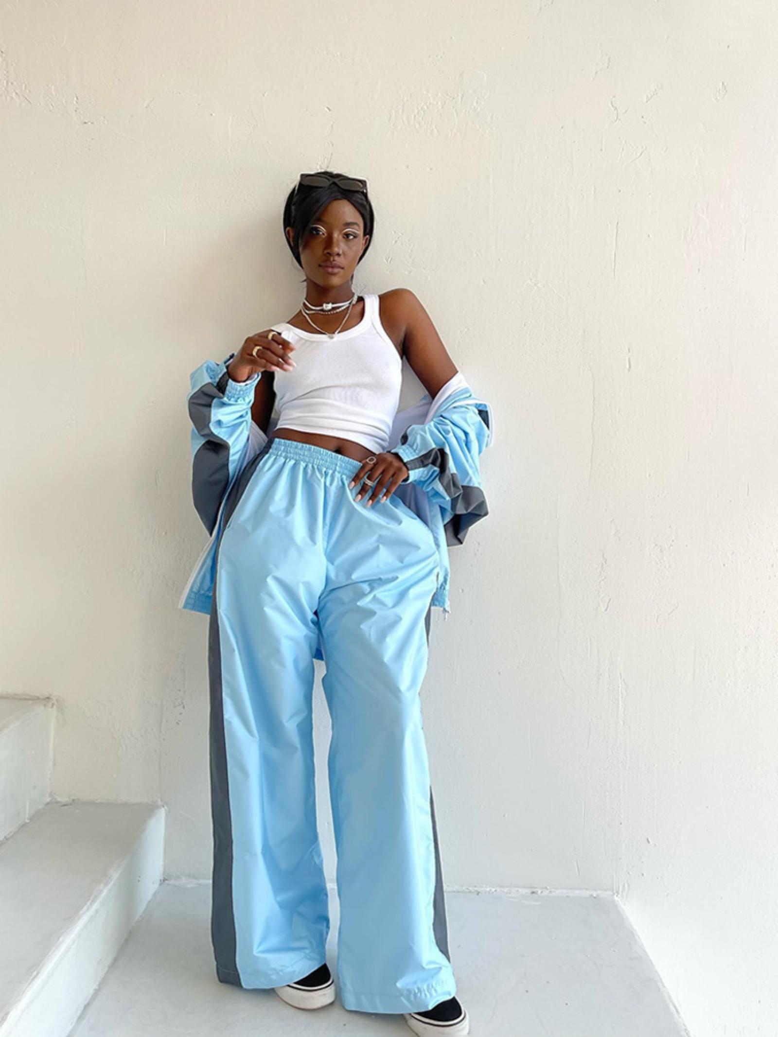 Женский повседневный костюм, стильный свободный кардиган на молнии с длинным рукавом в стиле колор-блок, топ и брюки в стиле колор-блок, спортивный комплект M