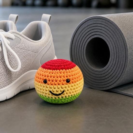 Handmade Crochet Footbag, Rainbow Gradient Smiling Face Bean Bags for Kids, Soft Cotton Yarn Juggling Balls for Outdoor Play