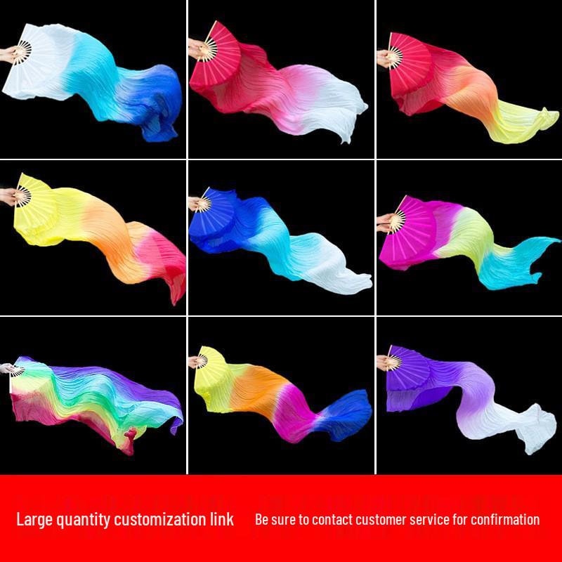 

Двусторонний длинный шелковый танцевальный веер со стримером для выступлений в стиле янгко и на площади