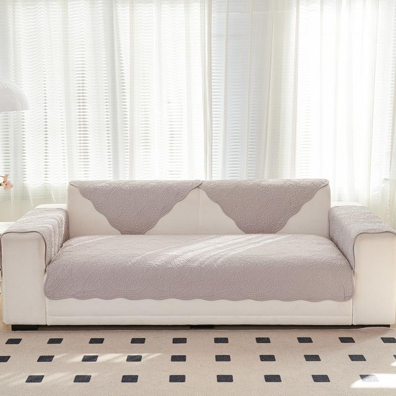 French Retro Embroidery Pure Cotton Sofa Cushion, Universal In All Seasons, Light Luxury Fabric Sofa Towel Cover, Non-Slip Leather Seat Cushion