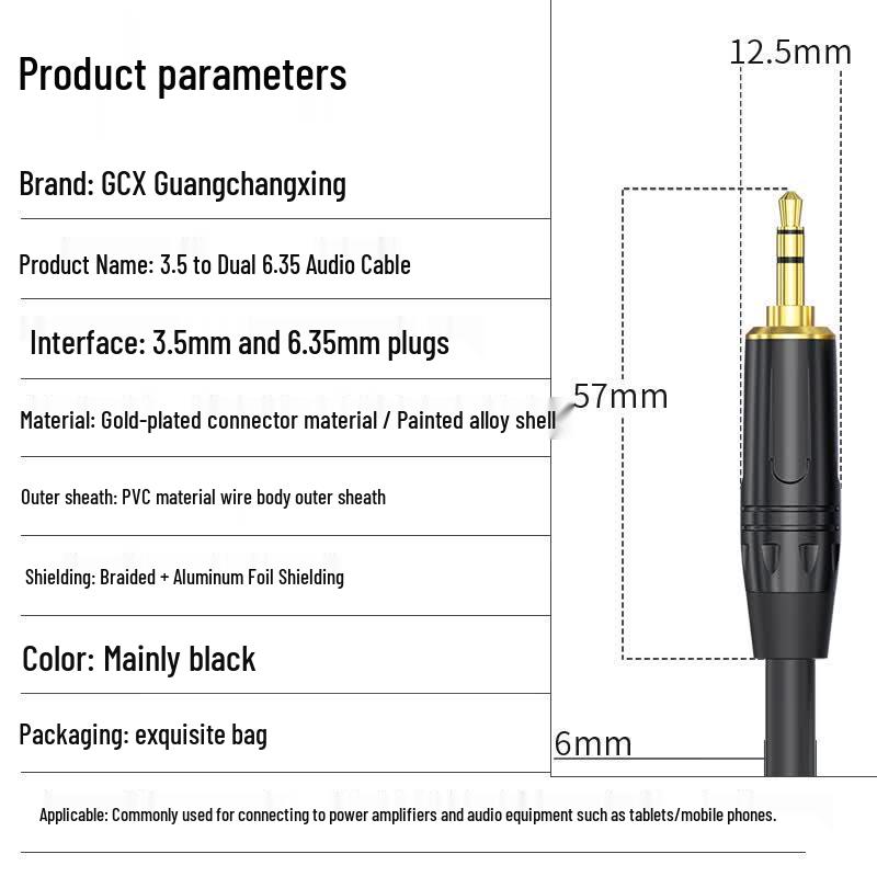 G.C.X 3.5mm to Dual 6.35mm Stereo Audio Cable