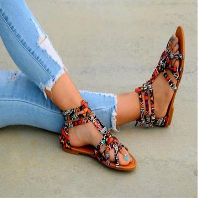 Plus Size Damenmode Sandalen Casual Flats Bohemian Bunte Sommerschuhe 35-43