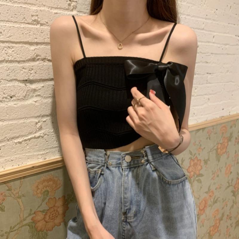 Bow Short Small Halter Vest Women Wear A New Summer Slim-fit Sleeveless Bottom Shirt Top