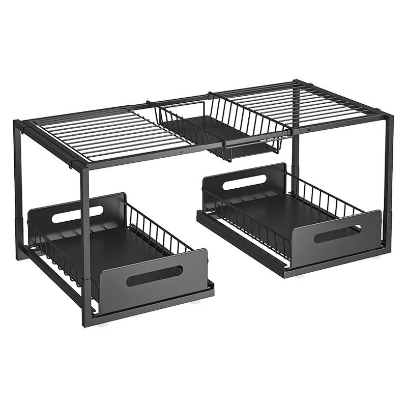 Retractable Under-Sink Organizer: Pull-Out Drawer & Storage Rack for Pots and Pans