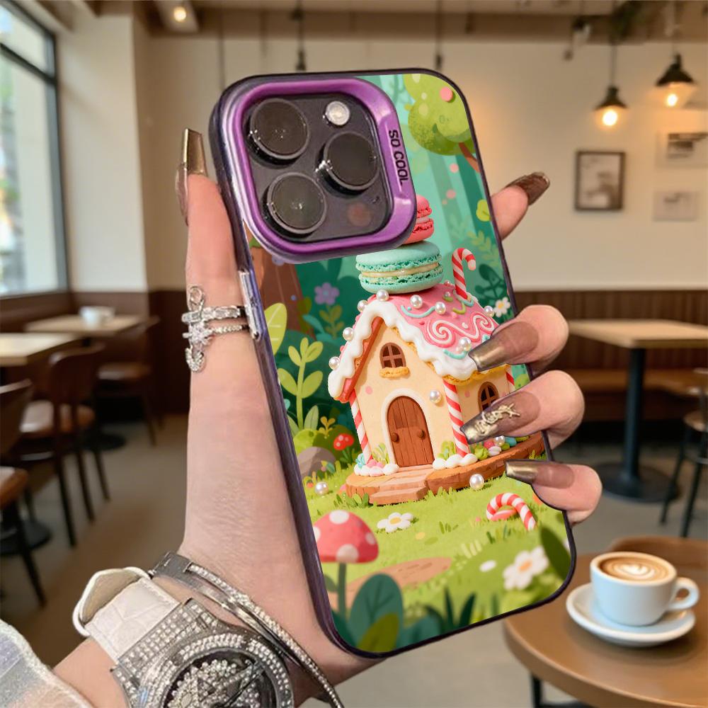 Gingerbread House Macarons Hard Phone Case for Iphone 16 15 14 13 12 11 Pro Max Mini Shockproof Anti-Scratch Protective Cover