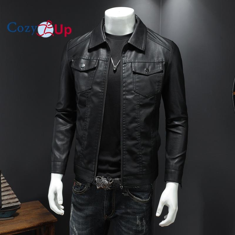მამაკაცის ხელოვნური ტყავის ქურთუკი Windproof Motorcycle Bomber Jacket Slim Fit ზამთრის ქურთუკი