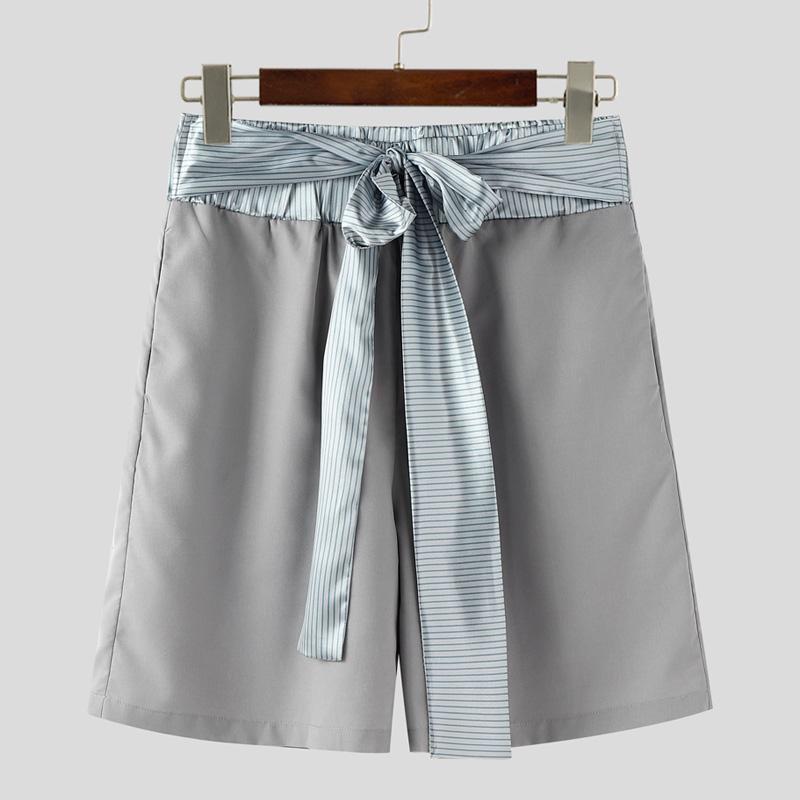 

INCERUN Мужской ремень на шнуровке, эластичная талия, в полоску, повседневные свободные полушорты 5XL серый