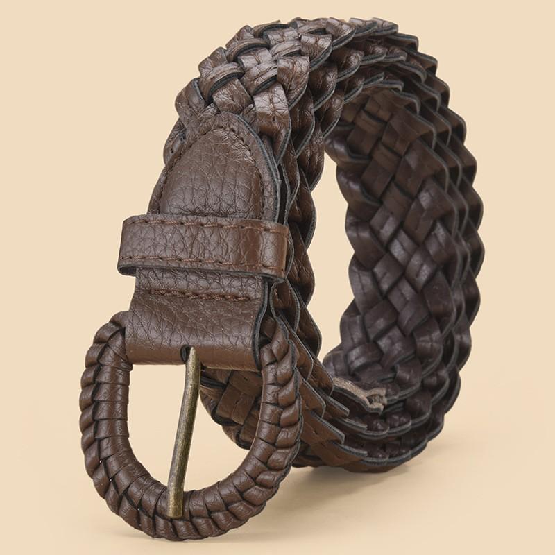 No-hole Vintage Braided Pin Buckle Belt, High Quality PU Belt, Unisex Casual Jeans Belt, Daily Commute All-match Waistband