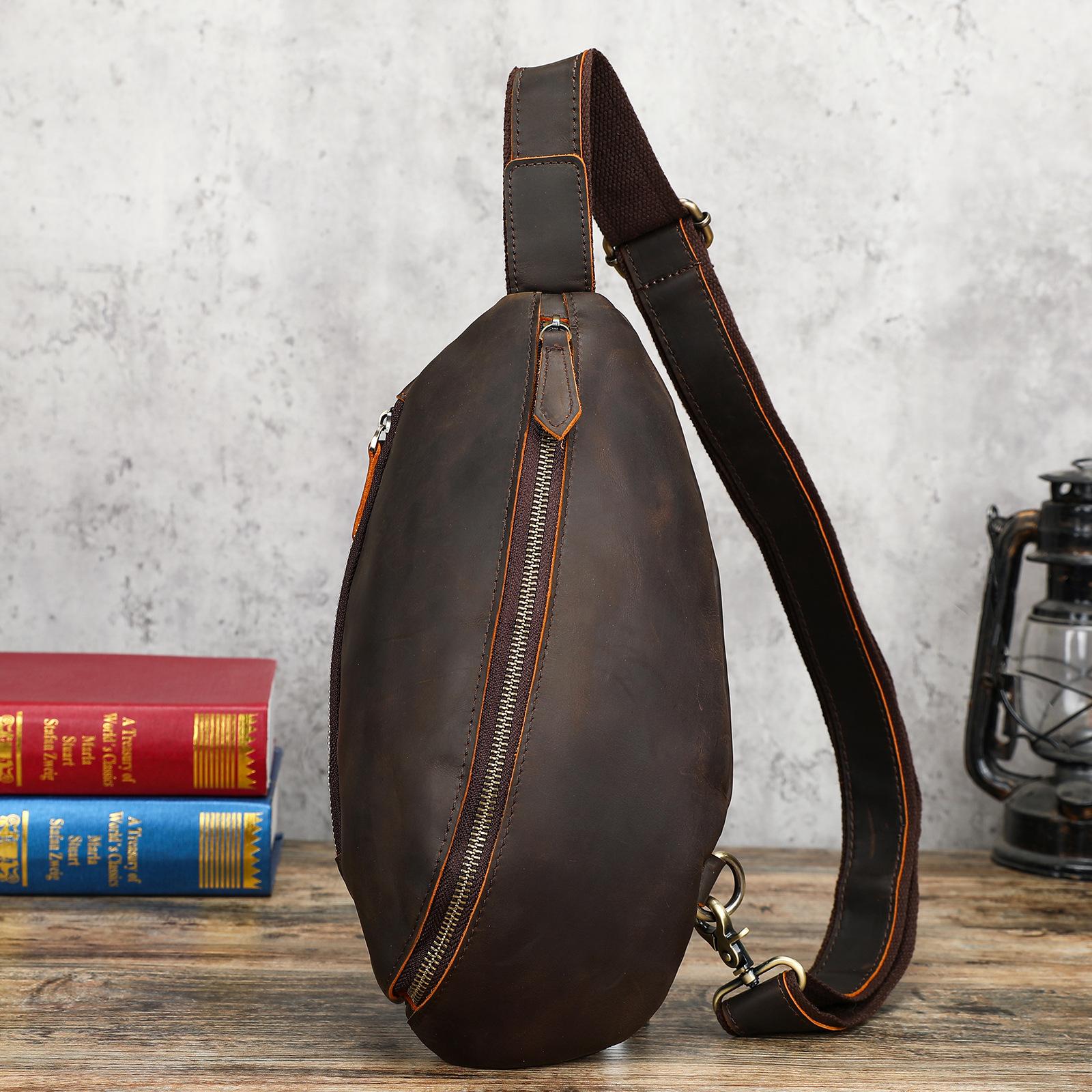 

Men s Large Capacity Single shoulder Crossbody Bag, Fashionable Genuine Leather, High-end Style Crossbody Bag колір темно кави