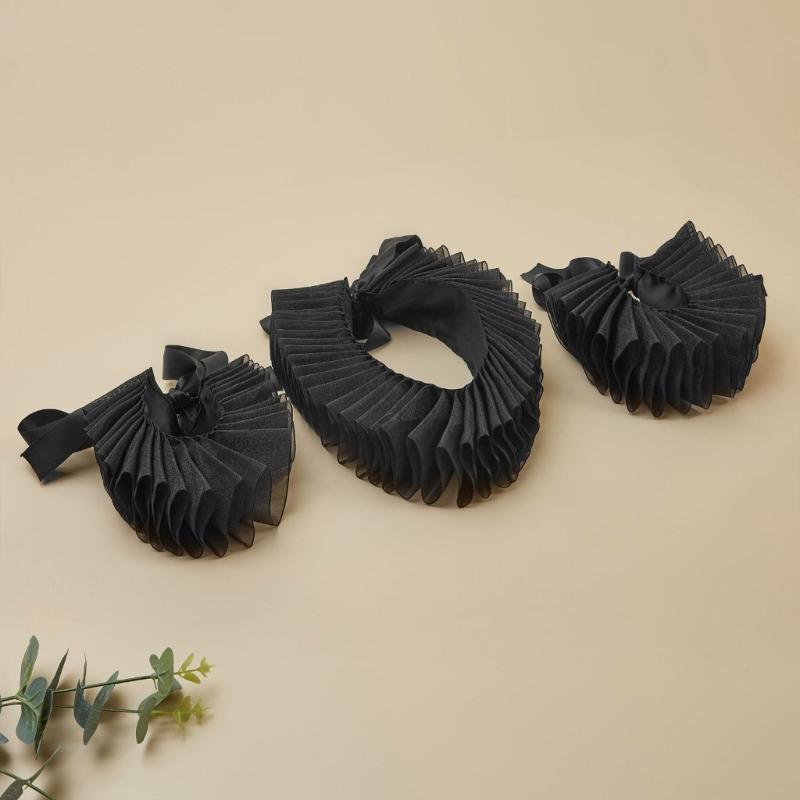 Vintage Kołnierz Kryza na Szyję Zestaw Falban Mankietów Renesans Elżbietański Steampunk Kostium Cosplay Akcesoria na Imprezę Halloween