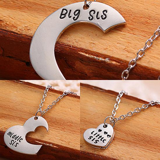 Broken Heart Sisters Matching Big Middle Little Sister Letter Carved Love Necklace AVE