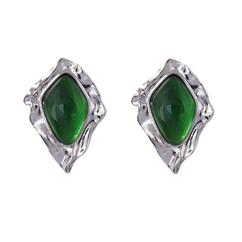 

Vintage Red Resin Pleated Stud Earrings For Women Punk Metal Irregular Geometric Leaf Shaped Earrings Party Zircon Gift медный/зелёный