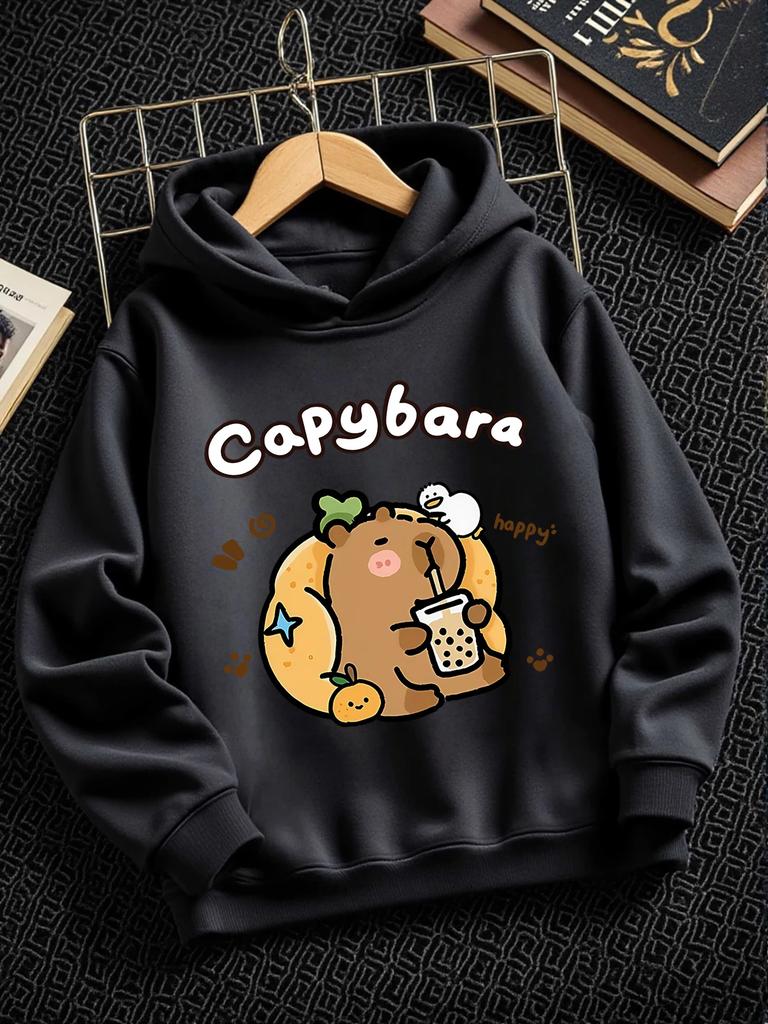 Classic Capybara Hooded Sweatshirt For Kids Summer Cute Crewneck Casual Boys Girls 3-14