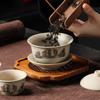 Stoneware Kungfu TeaSet - SancaiLiddedBowl & Teacups for CorporateGifts StoreOpening TraditionalChineseCeramic Commemorative Set