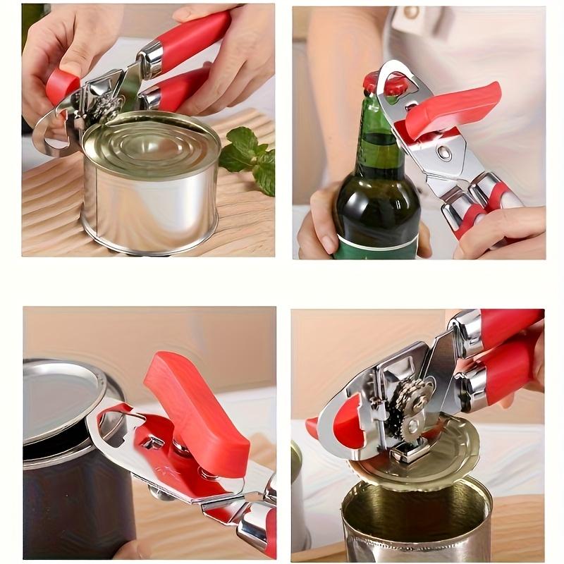 Manual Can Opener with Safety Cover and Ergonomic Red Handle - Heavy-duty and Easy To Grip Kitchen Tool, Perfect Gift for Christmas