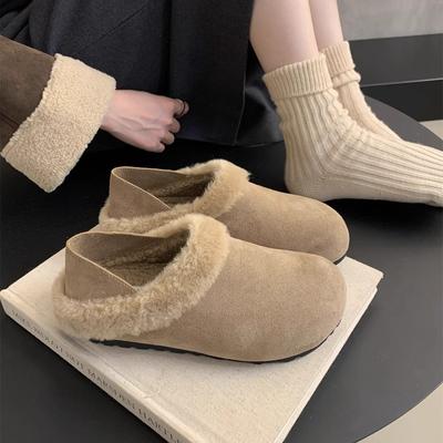 Damskie jesienno-zimowe ciepłe puszyste buty Panie Outdoorowe buty z podszewką z polaru Płaskie wsuwane buty bawełniane