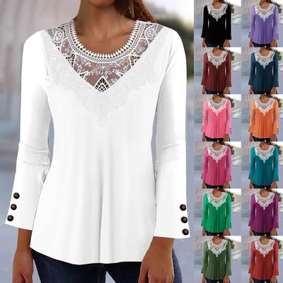 Women's Shirt Blouse O Lace Neck Long Sleeve Casual Holiday Basic Button Tops