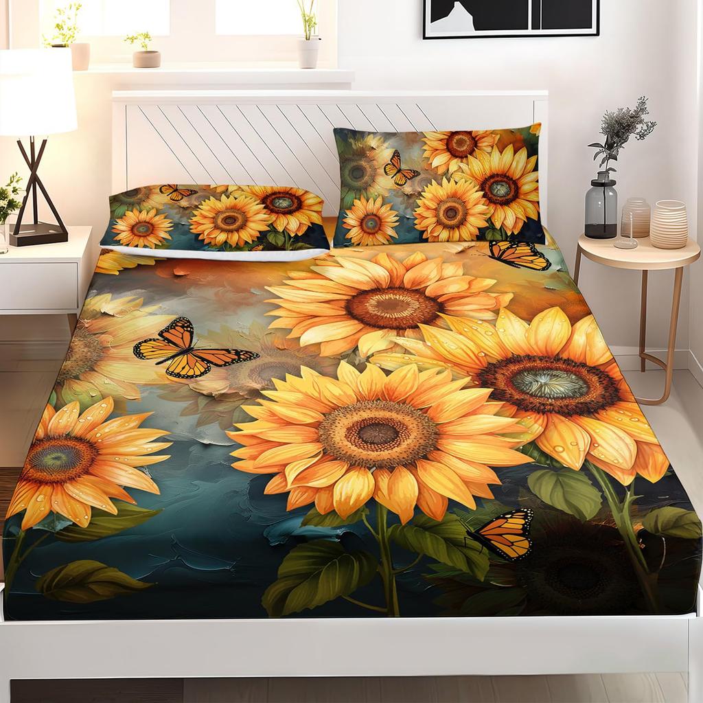Sunflower Healing Pattern Sheet Three-Piece Digital Printing Bedding Sheet Three-Piece Sheet Children Adult