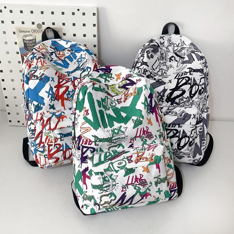 Graffiti Print Backpack Junior High School Student Lightweight Schoolbag Men and Women Large Capacity Backpack