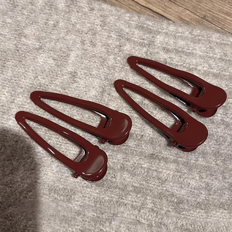 2Pcs Premium Sense Ankola Red Metal Hairpin Simple and Sweet Girl Side Broken Hair Bangs Duckbill Clip Hair Accessories