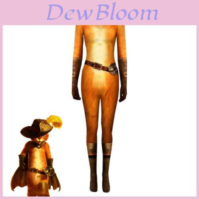 Fantasia de Gato de Botas para Cosplay, Macacão para Halloween e Carnaval