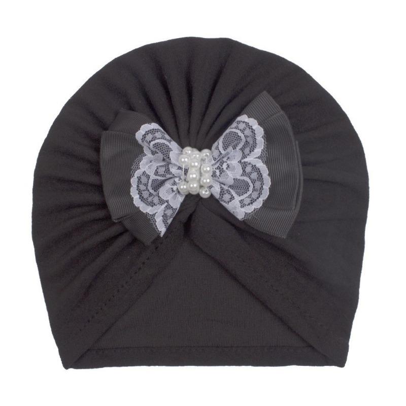 New baby velvet pearl bow hat, children's comfortable warm pullover hat, baby hat strap