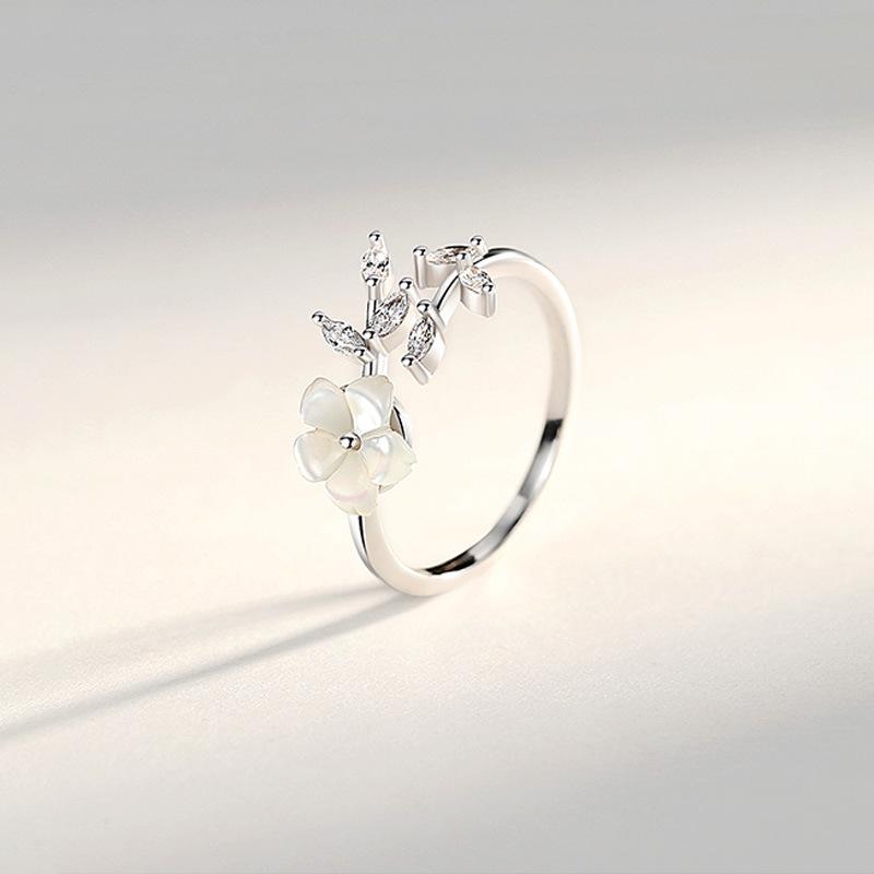 Sweet Flower Leaf Adjustable Shell Ring - Niche Design for Women