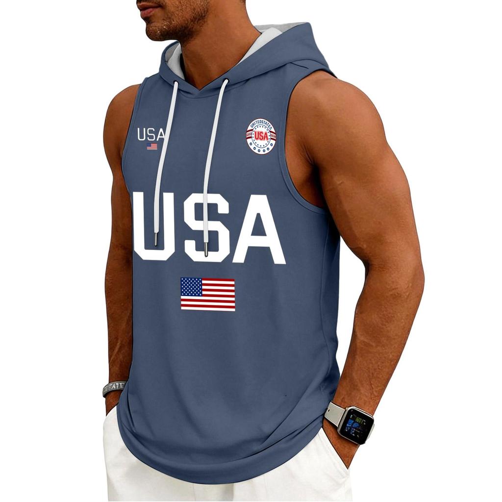 Men's Tank Top Gym Sleeveless Hoodie Shirt Washed Sports Muscle Shirts Fitness Vest With Hood