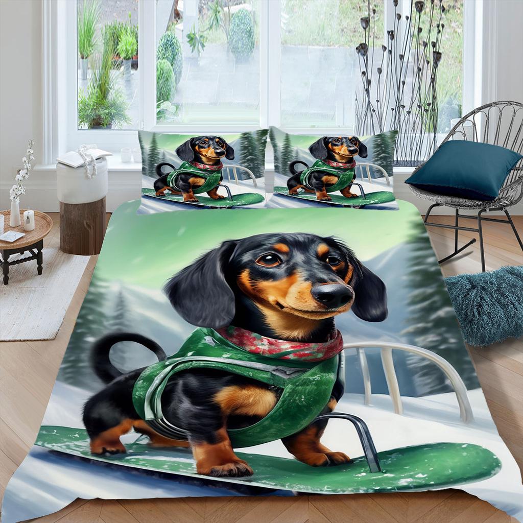 Three-Piece Cute Pet Quilt Cover 3D Digital Printing Bedding Kit