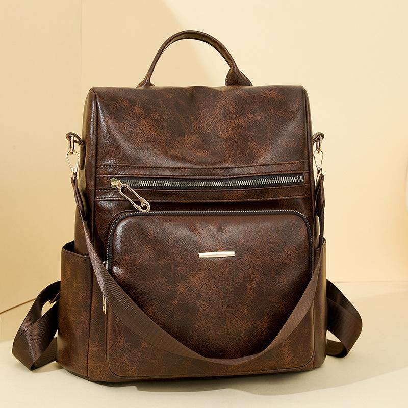 Backpack PU Soft Leather Niche Design Casual Shoulder Bag Large Capacity Simple Travel Fashion Commuting Backpack