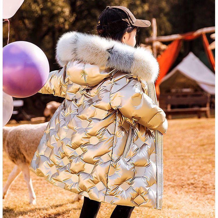 Winter Fashion No-Clean White Duck Down Child Long Coat Warm Fur Collar Girls Snow Jackets Children Outerwear
