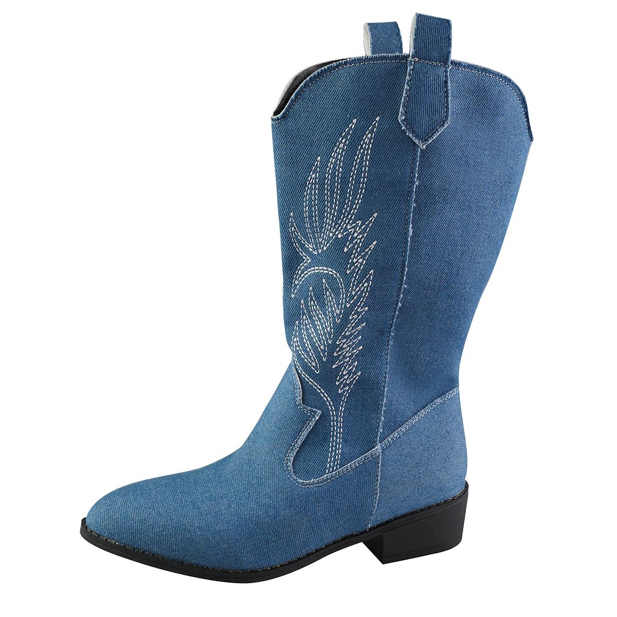 

Ботинки женские зимние 2024 кожаные ковбойские сапоги на квадратном каблуке в стиле вестерн до середины голени женские сапоги тотемные рыцарские женские туфли для активного отдыха 43 джинсовый