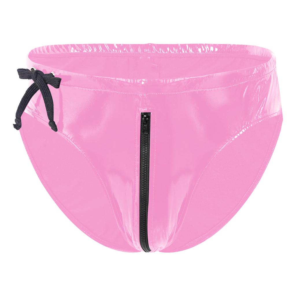 Mens Low Waist Zipper Briefs Wet Look Patent Leather Underwear Club Stage Show Costume