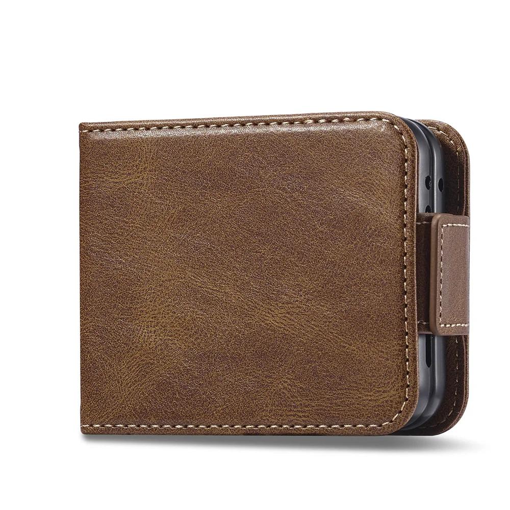 

Luxury Leather Wallet Cover For Samsung Galaxy Z Flip 7 fe 6 5 4 3 Flip7 Flip6 5G Phone Case with Card Holder RFID Blocking Galaxy Z Flip5