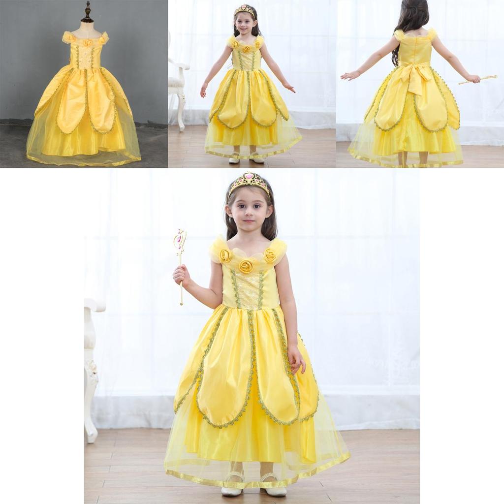 Enchanting Girls Belle Cosplay Princess Dress Yellow Ball Gown For Fancy Parties