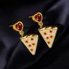 Creative Rhinestone Pizza Shaped Drop Earrings for Women Personality Metal Gold Plated Zircon Heart Earrings Daily Wear Jewelry