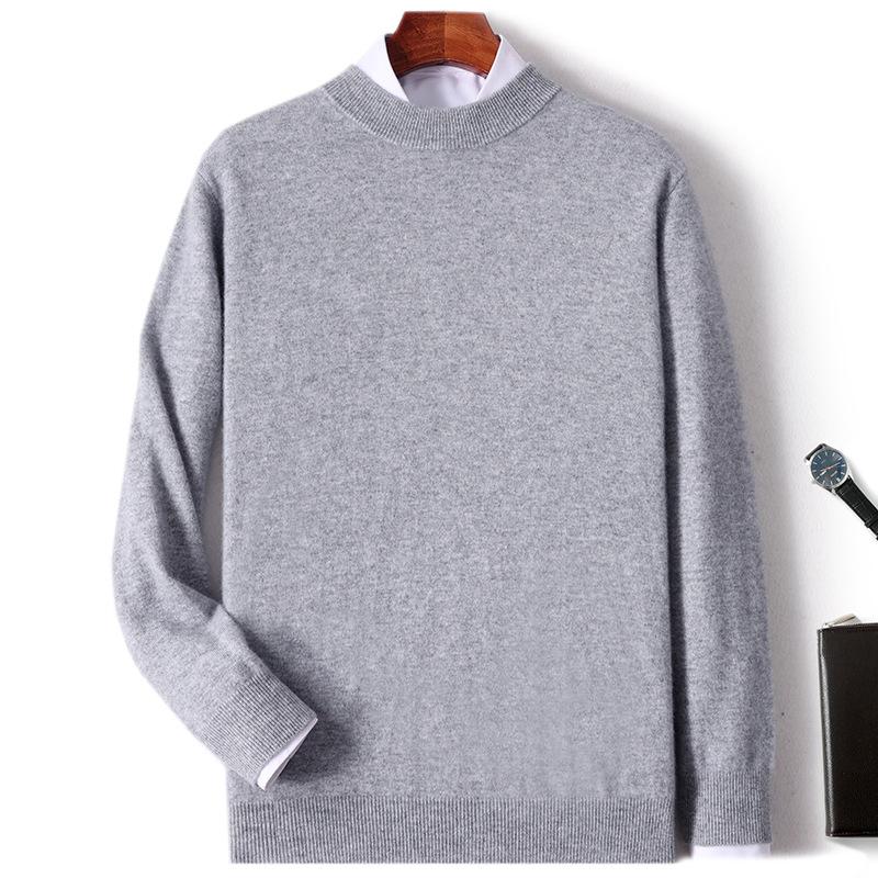 New Semi-turtleneck Cashmere Sweater Men's Thickened Sweater Solid Color Long-sleeved Wool Knitting