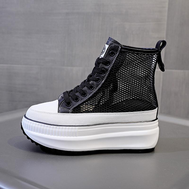 Sneakers Alte da Donna Stivali in Rete Stivali in Rete Cava da Donna Stivaletti Estivi Altezza Suola Spessa 8 cm Scarpe da Donna con Rialzo