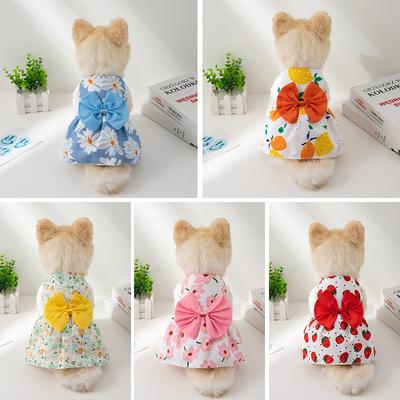 Spring and Summer Small Dog Floral Butterfly Knot Princess Skirt Cat Dog Skirt Pet Skirt Cute Pet Clothes