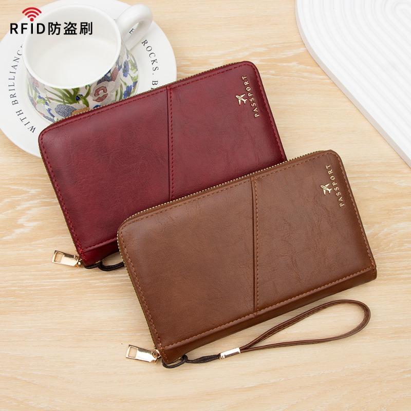 RFID Passport Holder PU Leather Travel Wallet Card Holder Zipper Organizer Wristlet Travel Document Wallet