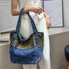 2025 Luxury Women Handmade Rivets Denim Punk Handbags Fashion Large Capacity Tote Bags New Brand Casual Hand-held Shoulder Bag
