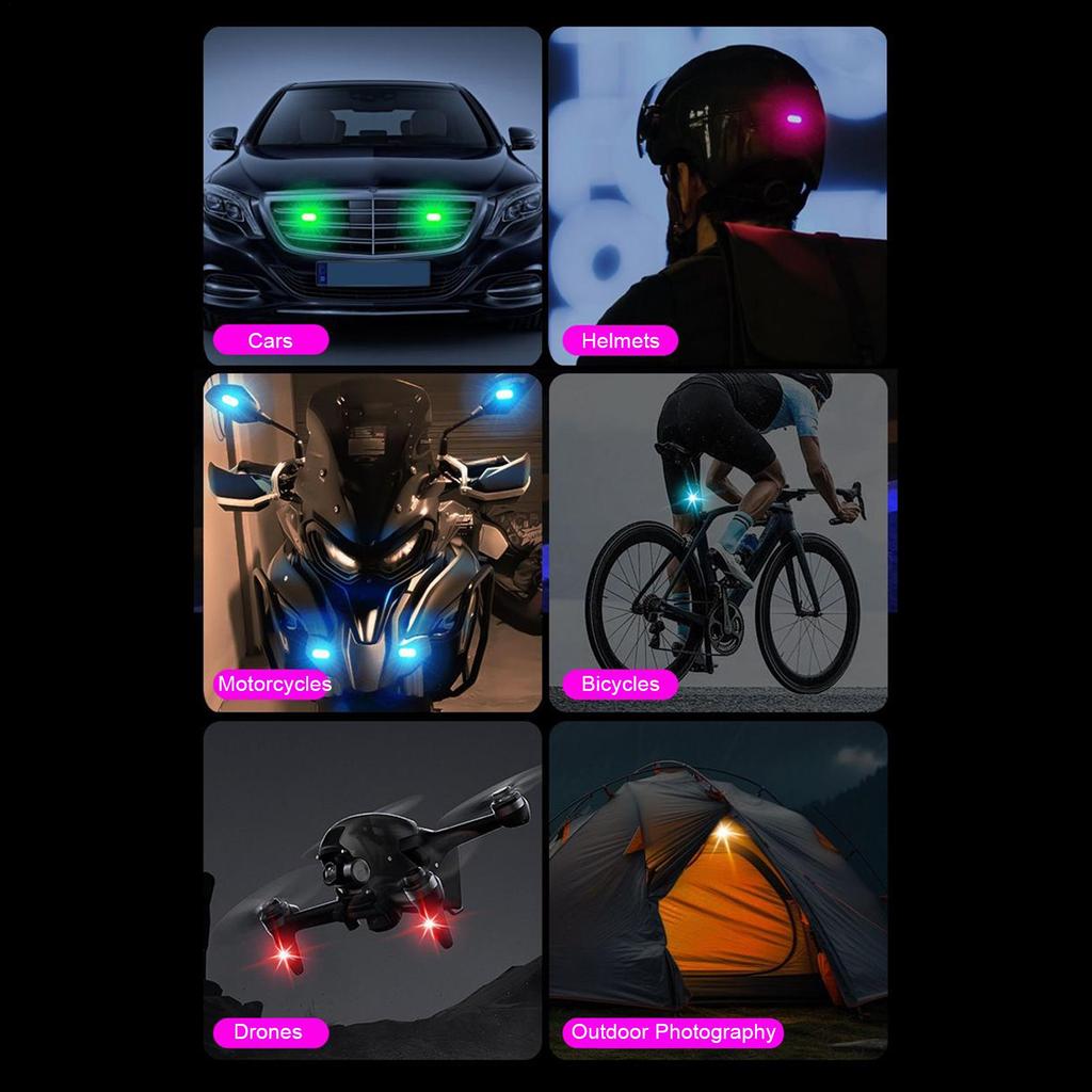 Strobe Lights For Car 6 Pieces Cordless Safety Lights Remote Control 8-Color Anti Collision LED For Dirtbike Trailer Stroller