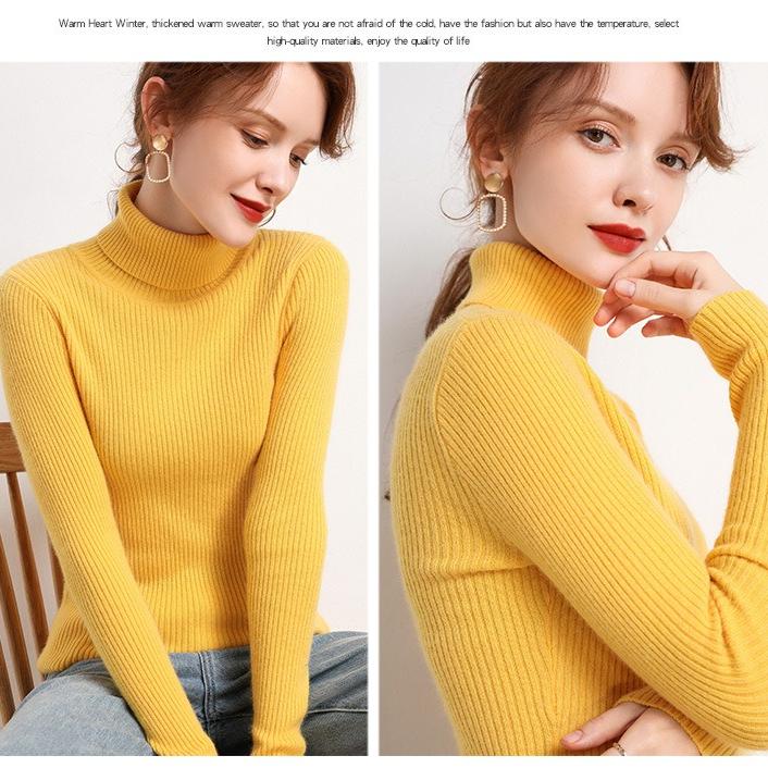 WomenTurtleneck Sweater Autumn Winter Slim Fit Pullover Tight Stretch Knit Base Shirt Long Sleeve Simple Pullover Knit Top