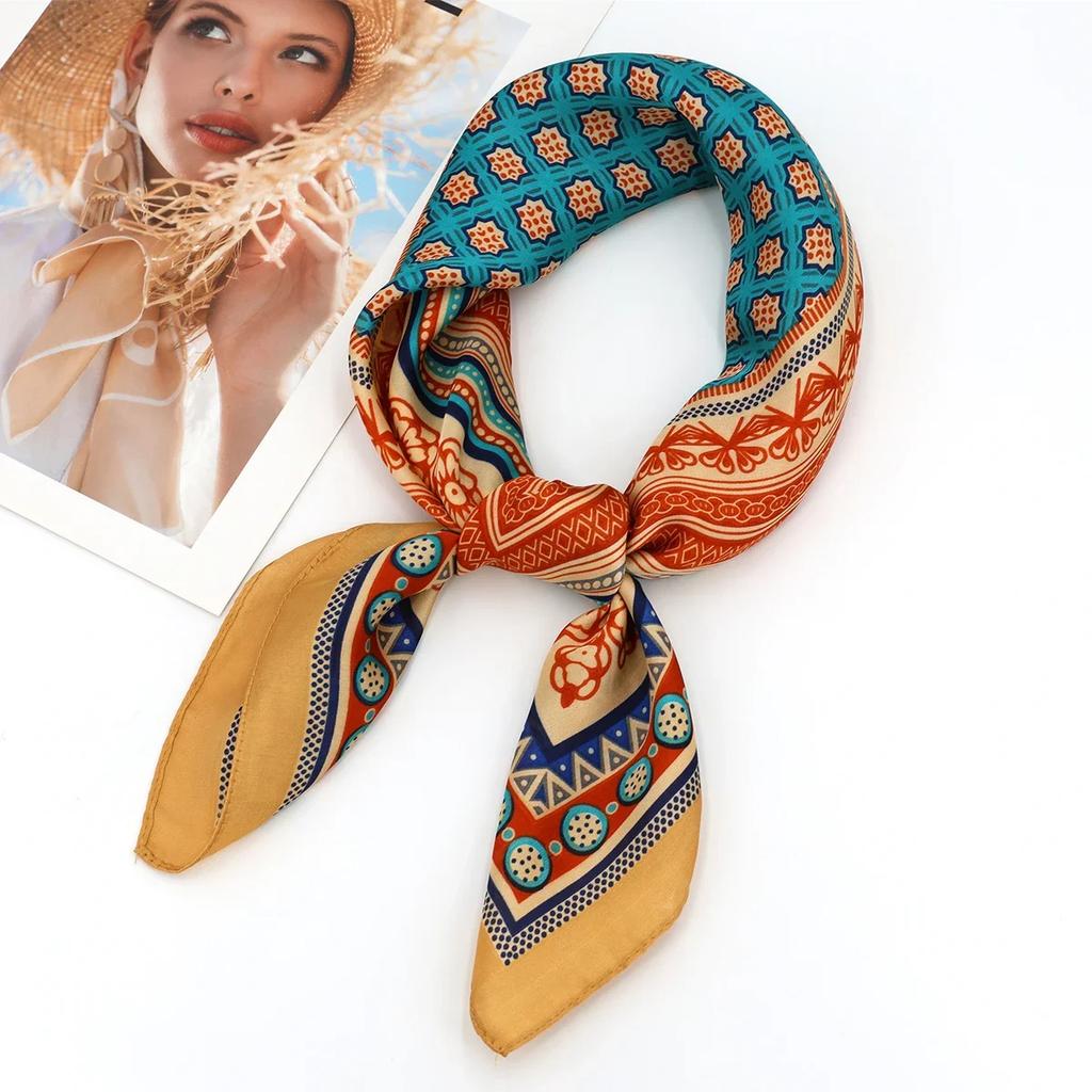 Retro Polka Dot Montage Silk Square Scarf Women Soft Satin Hairband Neckerchief Hijab Lady Headband Foulard Bag Ribbons Kerchief