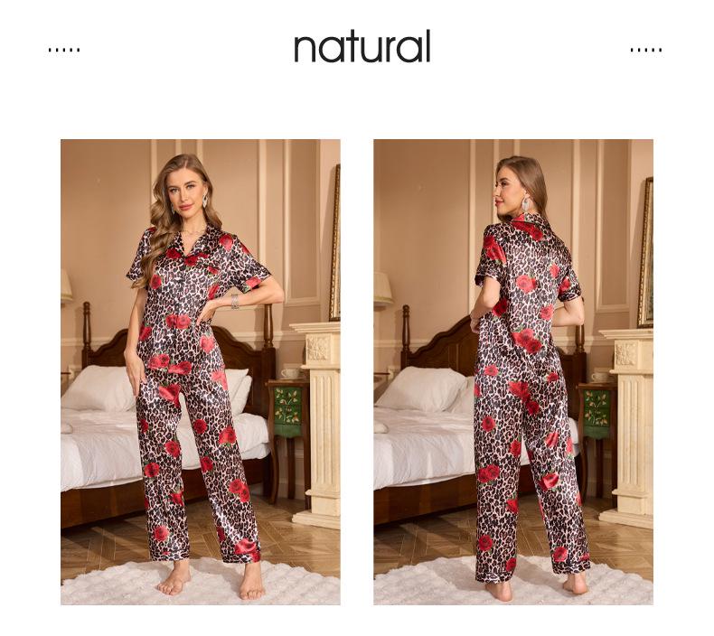Yaoting Damen Sommer Pyjama Set - Kurzarm, Lange Hose, Modisches Revers, Druckdesign, Lässige Homewear TZ3431